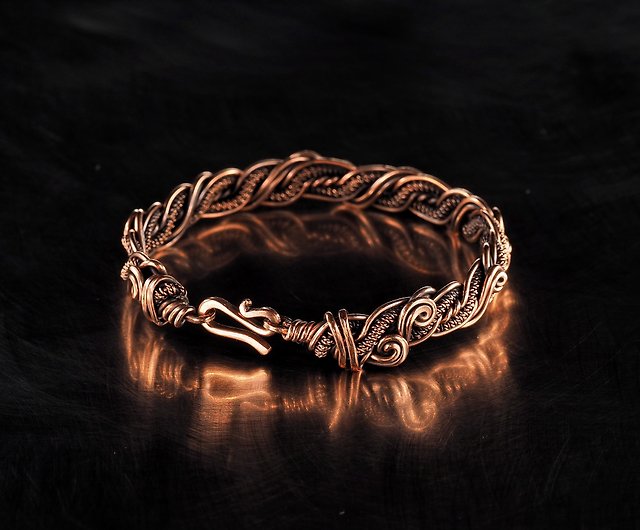 Unique Handmade Copper Bracelet for Woman Antique Style Wire Wrapped Bracelet Handcrafted Woven Jewelry 7th Anniversary 19 cm | WireWrapArt