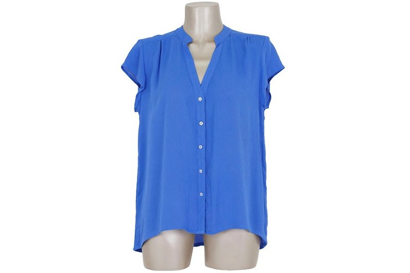 V-neck summer blouse <Blue> - Women's Tops - Other Materials Blue