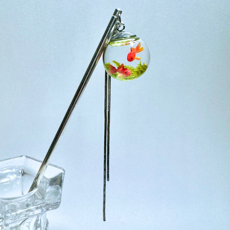 Made to order　Japanese style hair ornament　Obi decoration　Glass goldfish ball - Hair Accessories - Glass 