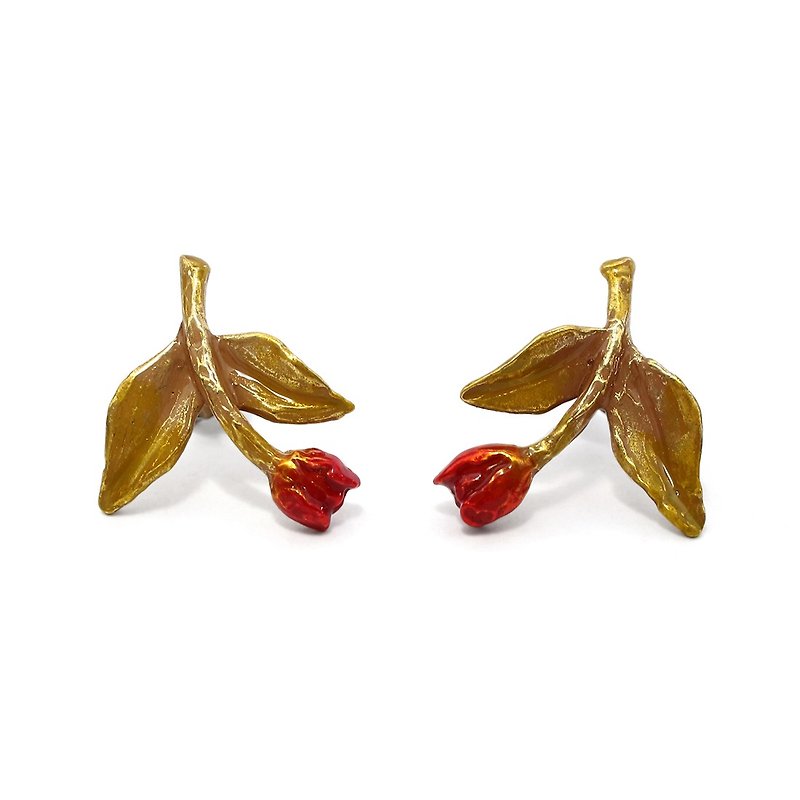 Tulip earrings red / earrings PA440RE - ต่างหู - โลหะ สีแดง