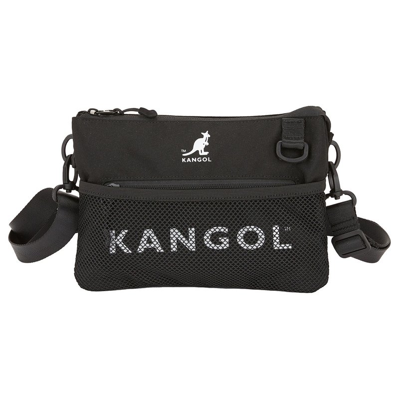 KANGOL multi-layered small side bag-classic black - กระเป๋าแมสเซนเจอร์ - ไนลอน 