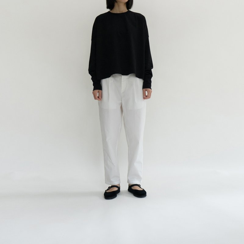 White washed cotton tapered cropped trousers - กางเกงขายาว - ผ้าฝ้าย/ผ้าลินิน ขาว