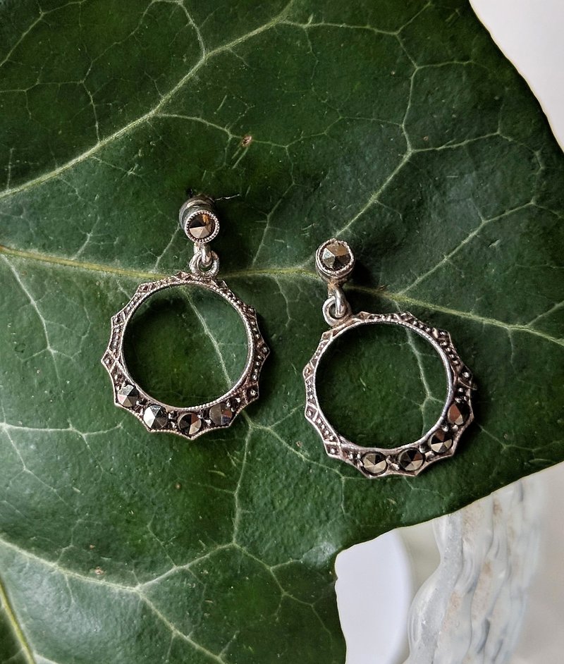 瑞典古董純銀白鐵礦針式耳環 - 耳環/耳夾 - 其他金屬 