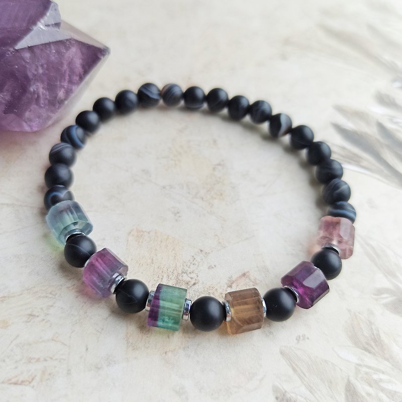 Protecting and Harmonizing men bracelet with Black Agate and Fluorite