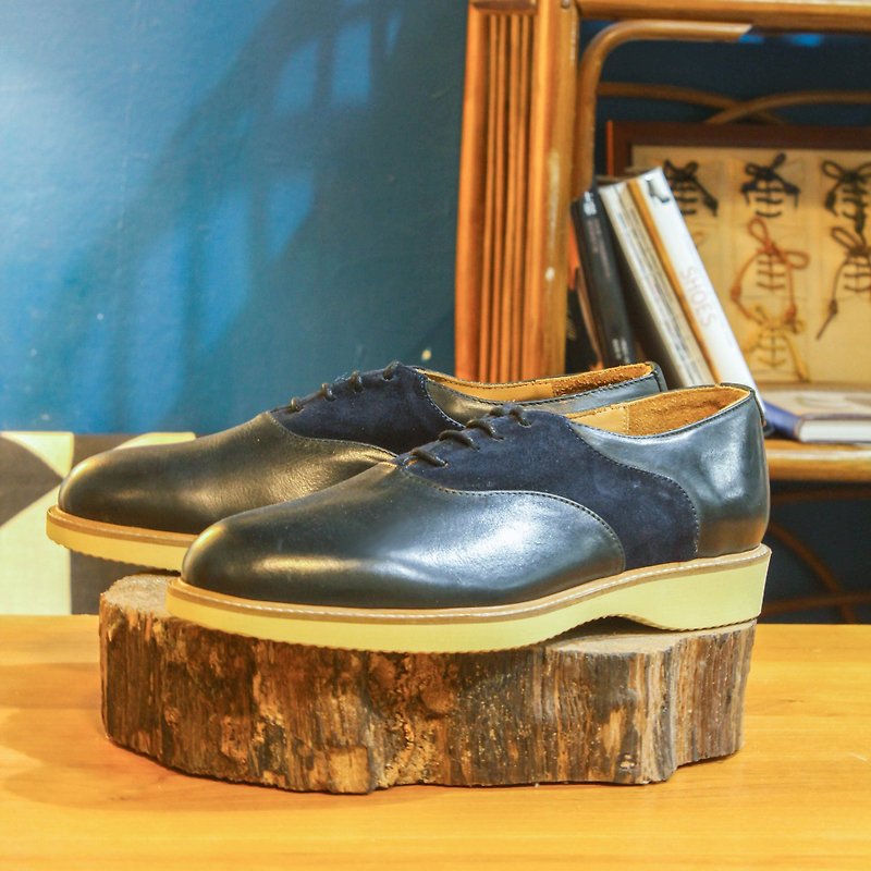 [Show samples] Handmade custom saddle shoes-SA03 black and blue leather shoes men's gentleman shoes - รองเท้าอ็อกฟอร์ดผู้ชาย - หนังแท้ สีดำ