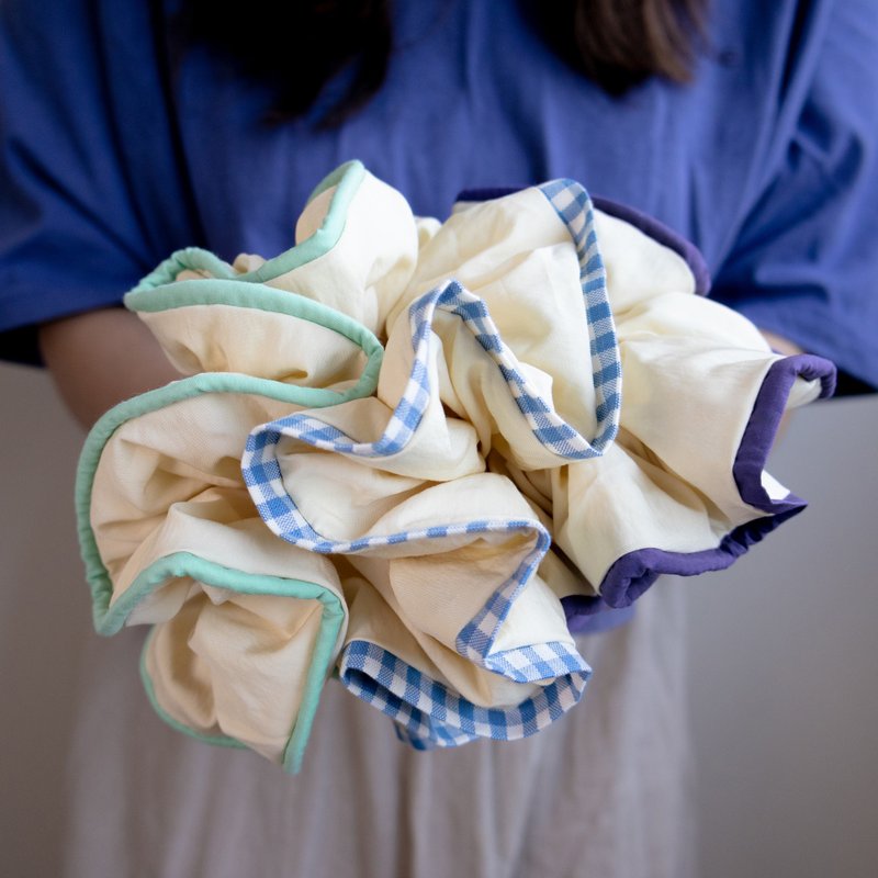 buttercream trimming scrunchie hairband handmade headband - Hair Accessories - Cotton & Hemp White