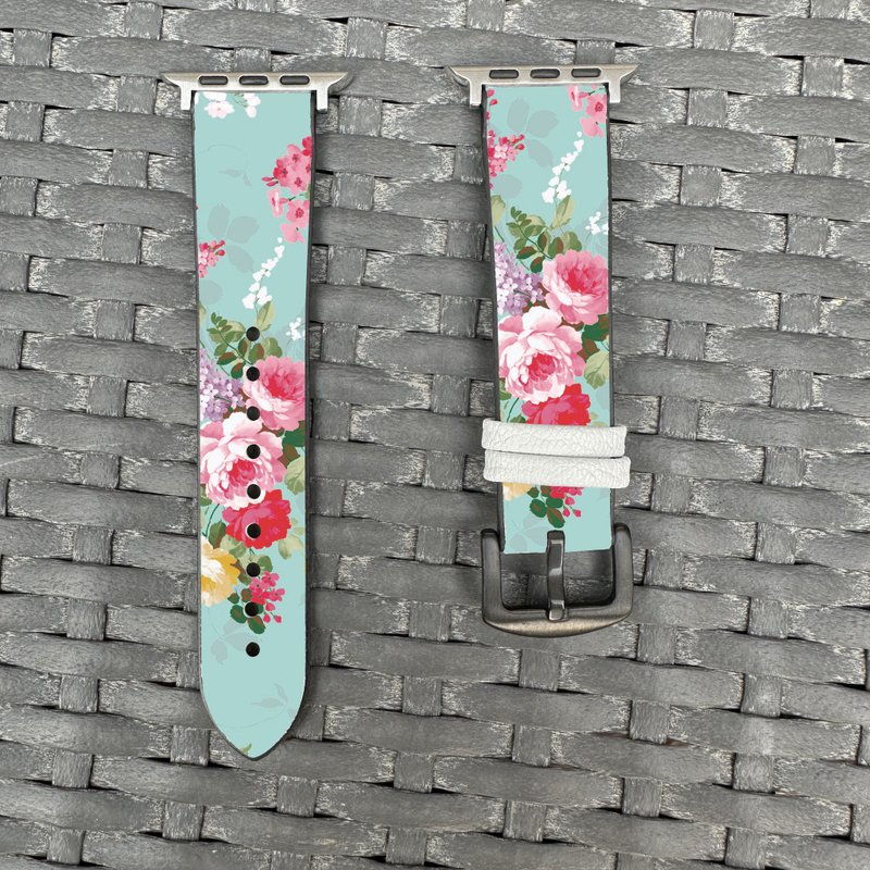懷舊青綠玫瑰花紋 Apple Watch 潮流矽膠錶帶 - flower-cr8 - 錶帶 - 矽膠 多色