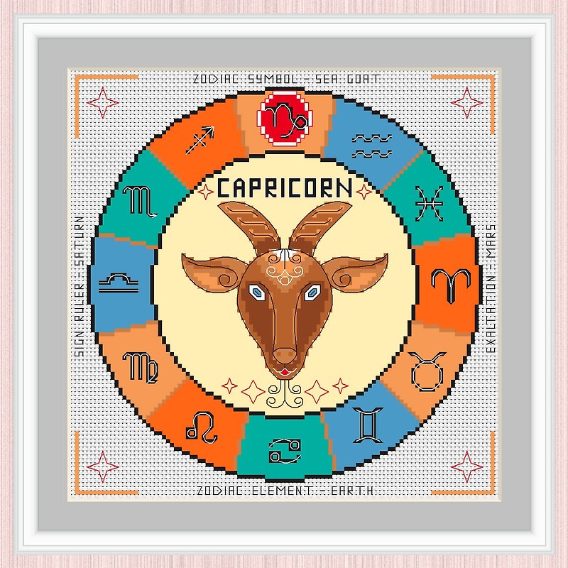 Capricorn Cross Stitch Pattern | Capricorn Zodiac Sign | Capricorn | 十字繡圖案 - 手工藝教學/工具書 - 其他材質 