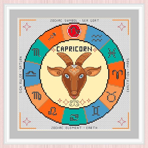 LarisaStitch Capricorn Cross Stitch Pattern | Capricorn Zodiac Sign | Capricorn | 十字繡圖案