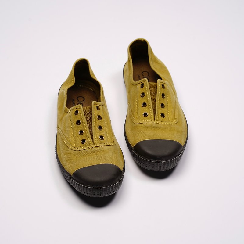 西班牙帆布鞋 CIENTA U70777 80 蜜蠟黃 黑底 洗舊布料 大人 - 女款休閒鞋 - 棉．麻 黃色