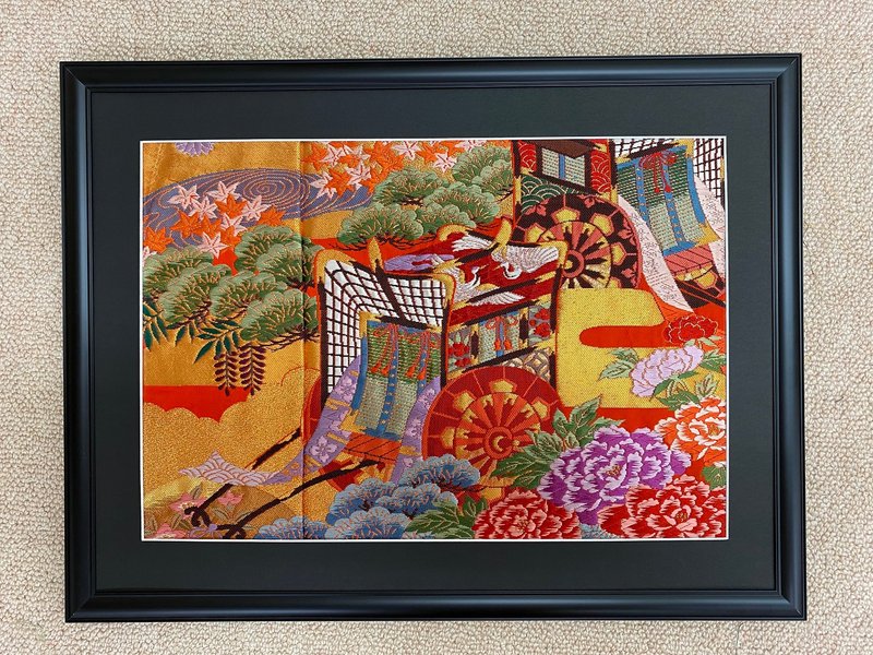 色打掛からつくるきものアート　vintage fabric 御所車 和モダン アートパネル 和風インテリア プレゼント お祝い 縁起物 額装インテリア　39 - 壁貼/牆壁裝飾 - 絲．絹 紅色