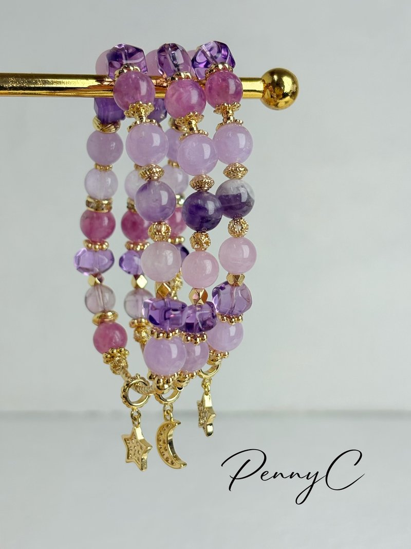 Crystal Bracelet Amethyst Kunzite Lithium Distant Mica Emotional Stability Relaxation Stress Relief - Bracelets - Crystal 