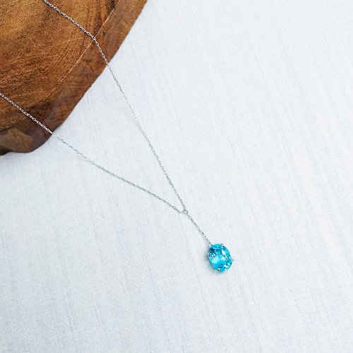 Hee jewelry合一輕珠寶 鎖骨間奢華 瑞士藍托帕石 白18K金項鍊 小圓 輕珠寶飾品