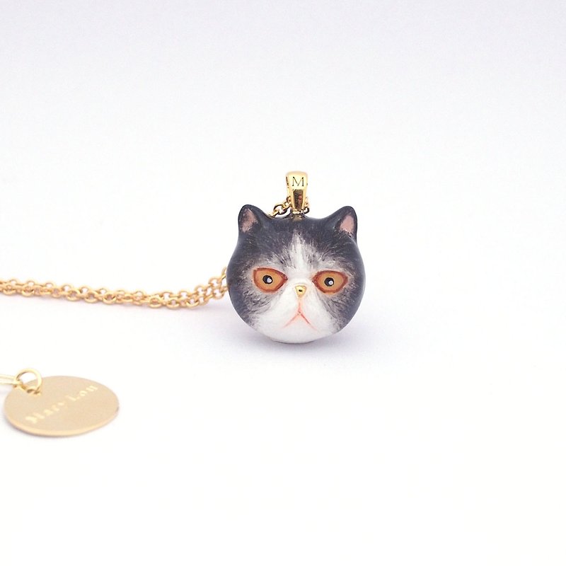 Exotic Shorthair Head Cat Necklace - อื่นๆ - โลหะ สีดำ