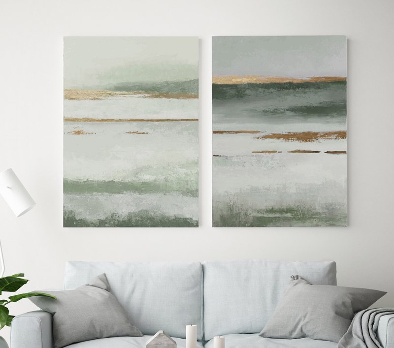 Sage Green Wall Art | Sage Green Abstract | Set of 2 | Olive Placidity Set - 壁貼/牆壁裝飾 - 棉．麻 綠色