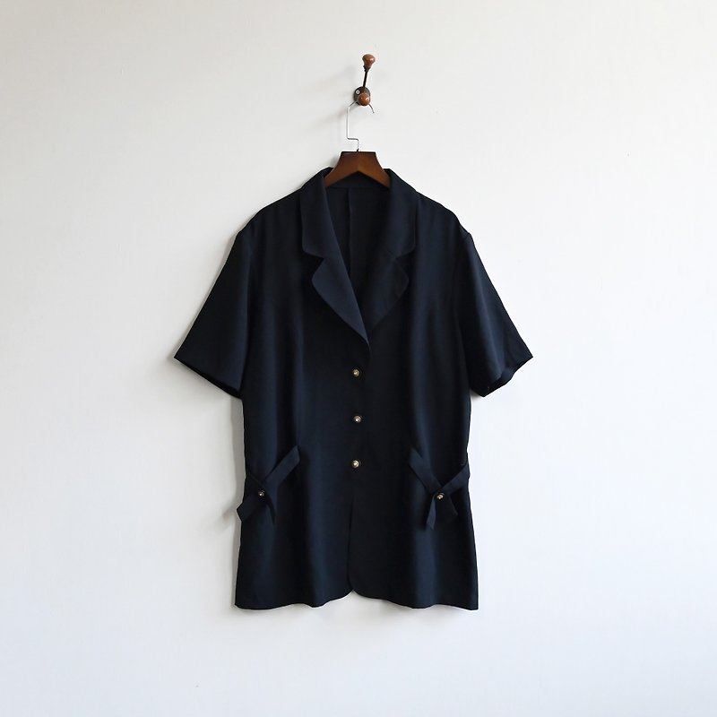 [Egg Plant Vintage] Black Star Gauze Short Sleeve Vintage Blouse Jacket - Women's Blazers & Trench Coats - Other Man-Made Fibers Black