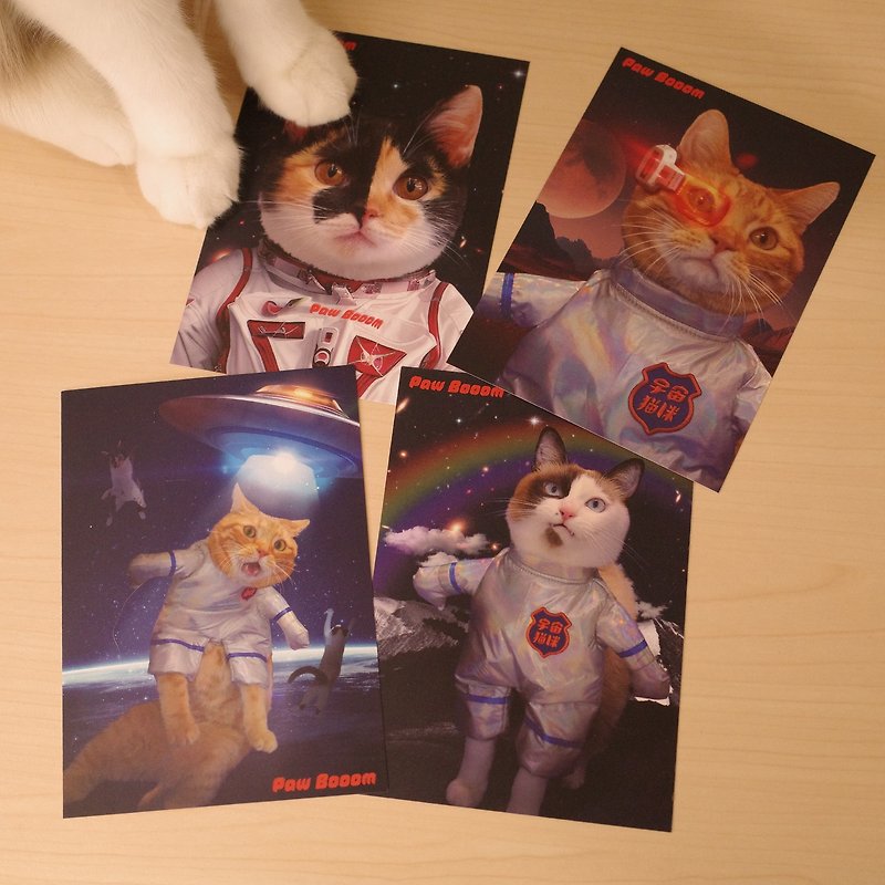 Cosmic Kitty - Star Adventure Postcard Card Commemorative Card - Cards & Postcards - Paper Blue