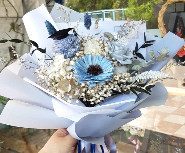 Haizang Design│Romantic Starry Blue. Dry flower bouquet/bridal  bouquet/customized - Shop piratedesign Dried Flowers & Bouquets - Pinkoi