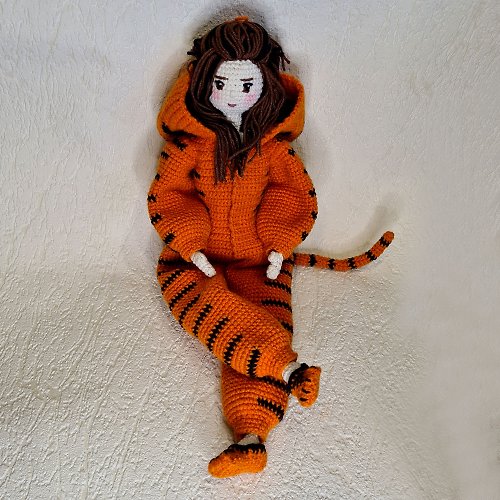 DeftCrochet Digital Crochet Pattern PDF - Diana doll amigurumi with tiger kigurumi costume