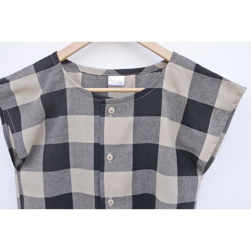 Cotton | Round neck shirt with plaid pattern - Women's Tops - Cotton & Hemp Multicolor