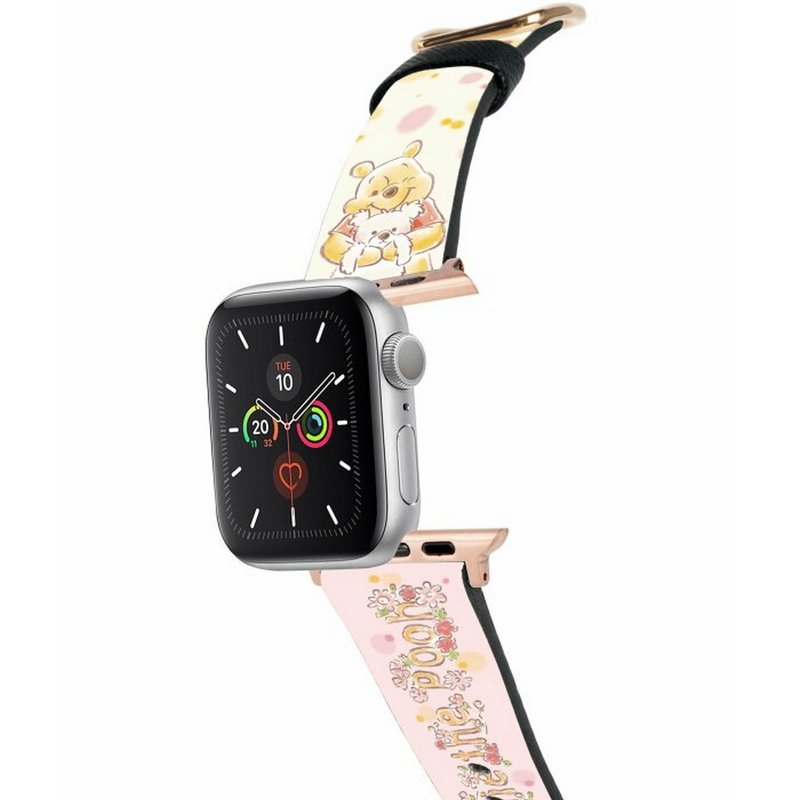 迪士尼小熊維尼與小熊熊 十字壓紋牛皮Apple Watch真皮皮革錶5382 - 錶帶 - 真皮 