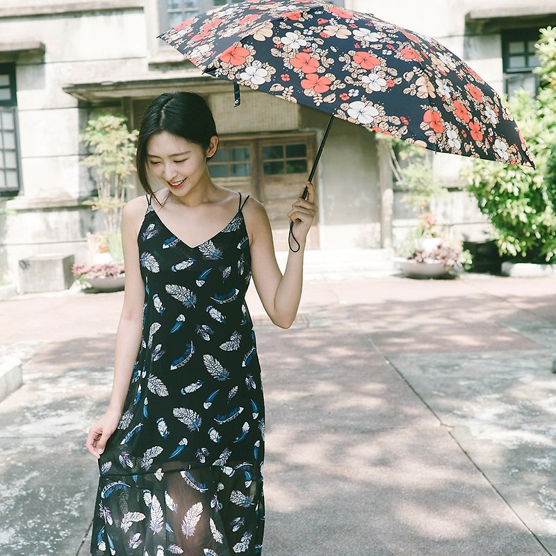 【Carry Umbrella】Carbon Fiber Ultralight UV Resistant Folding Umbrella-Flower Party - Umbrellas & Rain Gear - Waterproof Material Black