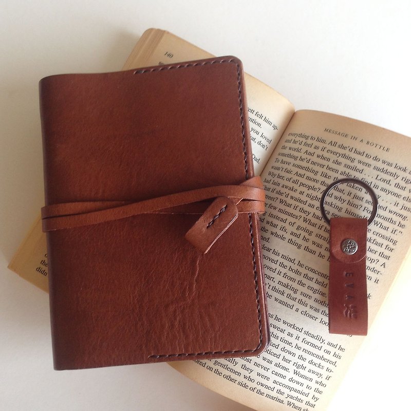 Emmanuel A6 Leather Pocket Book Cover + Key Ring or Hub / Autumn Maroon Natural Brown - ปกหนังสือ - หนังแท้ สีนำ้ตาล