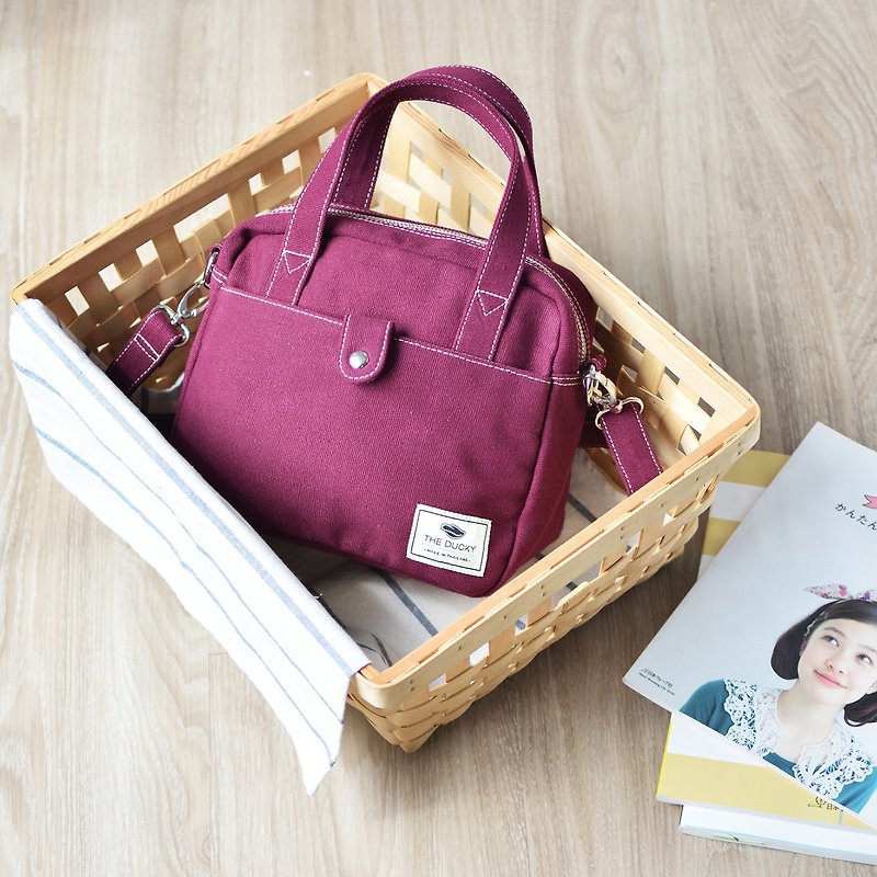 Mini bag - แดงเข้ม - กระเป๋าแมสเซนเจอร์ - ผ้าฝ้าย/ผ้าลินิน สีแดง