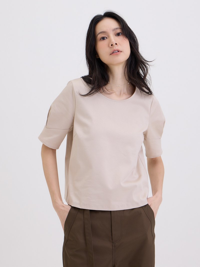 無非U領短袖造型上衣-土桑 - 女上衣/長袖上衣 - 棉．麻 白色