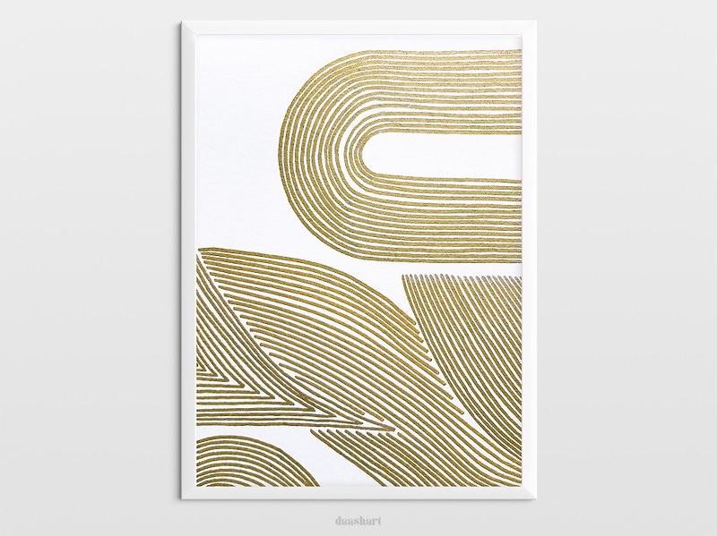 Gold abstract lines shape wall art Modern poster Handmade drawing bedroom art - Posters - Paper Gold