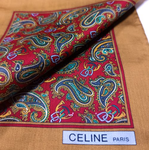 orangesodapanda Celine Paris Vintage Handkerchief Red Paisley 20 x 19.5 inches.