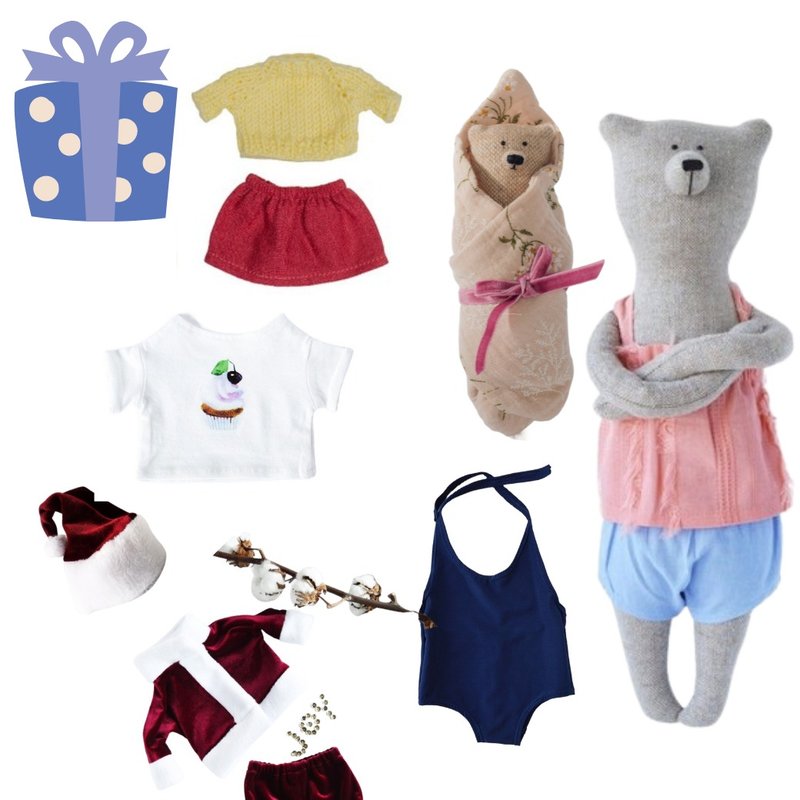 PK-Emily Jam Bear 40cm + Baby Bear 13cm luxury limited edition Christmas gift set - ของเล่นเด็ก - ผ้าฝ้าย/ผ้าลินิน สีกากี