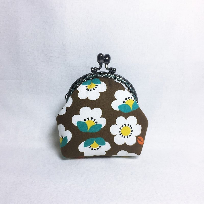 Kiss lock bag+ floral tea+ - Coin Purses - Cotton & Hemp Brown
