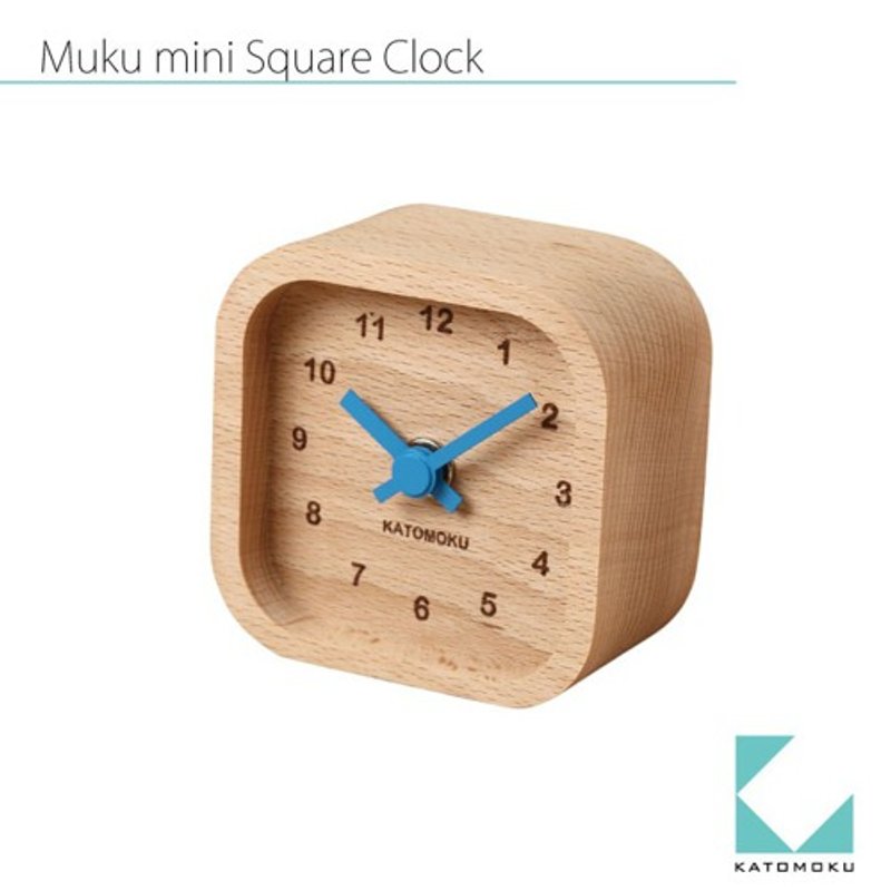 KATOMOKU mini clock square km-25 blue made in Japan - นาฬิกา - ไม้ 