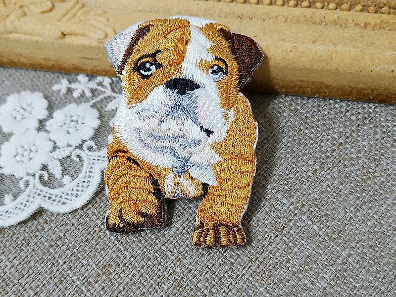 Cute pet english bulldog embroidery patch - Knitting, Embroidery, Felted Wool & Sewing - Polyester Brown