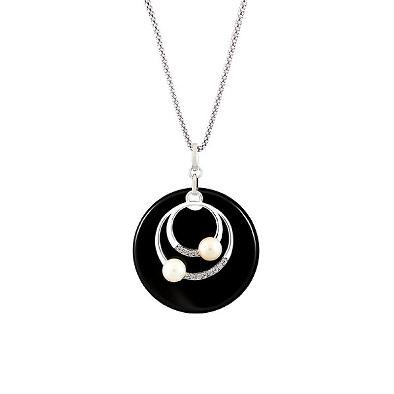 Black onyx sterling silver necklace--the best gift - สร้อยคอ - เครื่องเพชรพลอย 