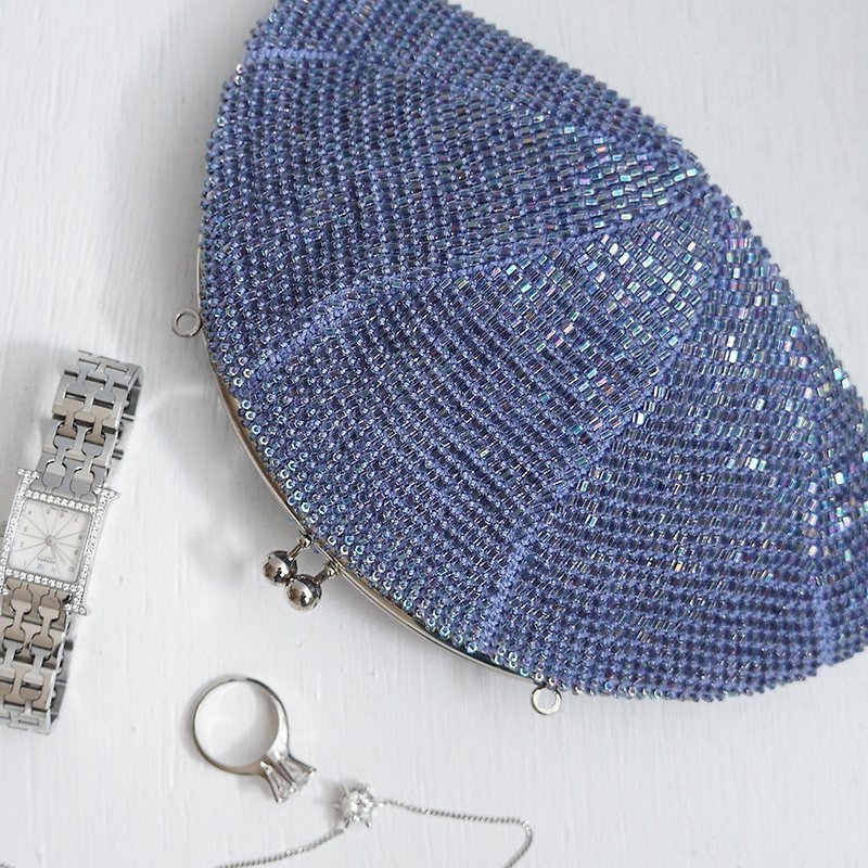 Ba-ba (m) Seed beads crochet petit bag No.2066 - トート・ハンドバッグ - その他の素材 ブルー