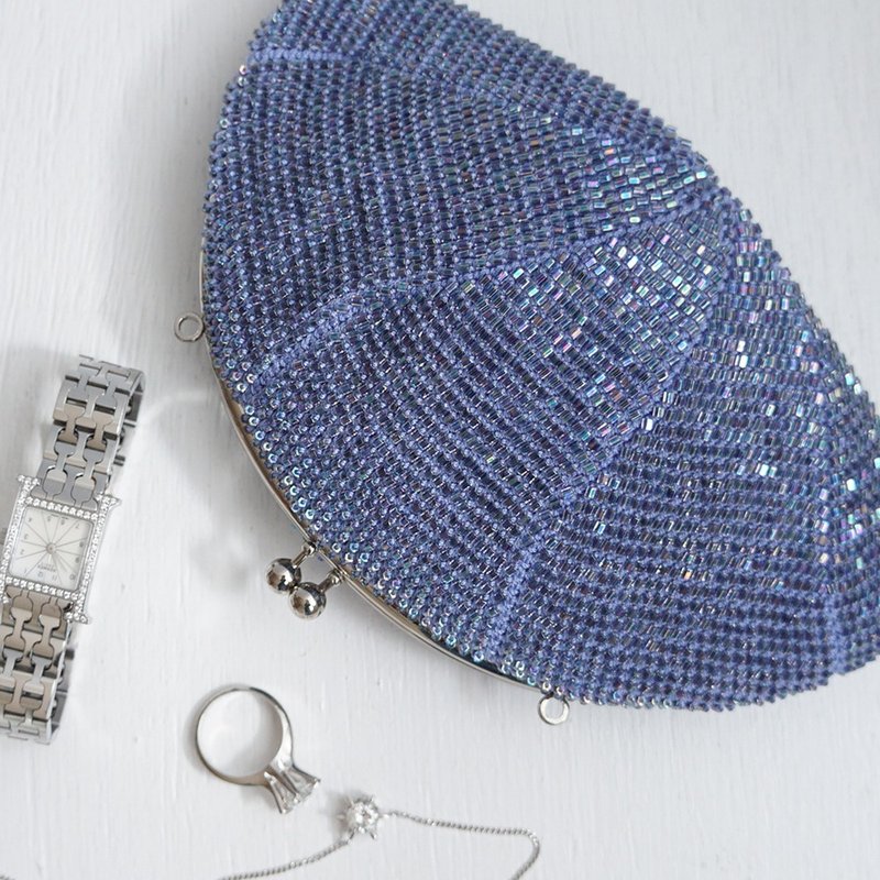 Ba-ba (m) Seed beads crochet petit bag No.2066 - 手提包/手提袋 - 其他材質 藍色