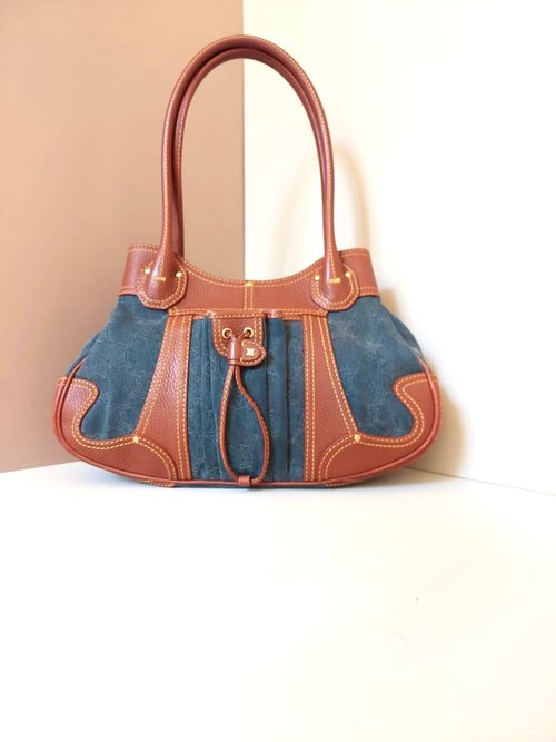 LA LUNE Vintage 日本鑑證古董品選物店 稀有中古二手Celine牛仔老花凱旋門皮革腋下小包側背單肩孭手袋