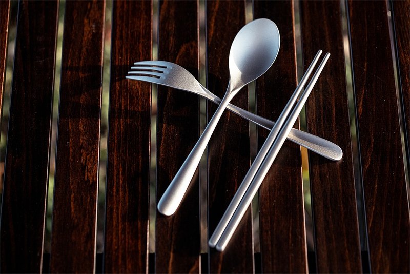 【Refine】Pure titanium forks, spoons and chopsticks - Cutlery & Flatware - Other Metals Silver