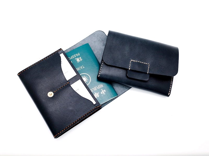 手縫植鞣革 _ 客製護照套 / 護照收納包 (13色/免費刻字) - 護照夾/護照套 - 真皮 藍色