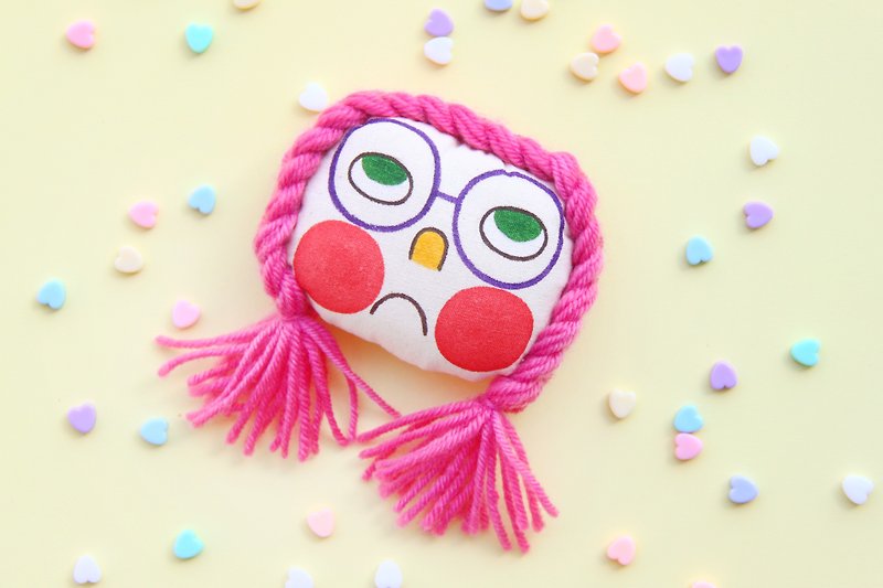 Original pink hair style hand-painted brooch - Brooches - Cotton & Hemp Pink