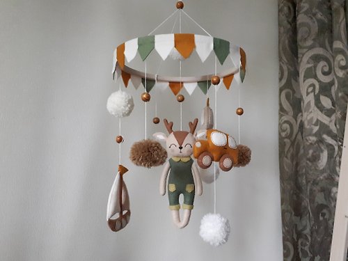 Felt Dreams Designs Mobile baby boho nursery decor, deer crib mobile, newborn & new parents gift