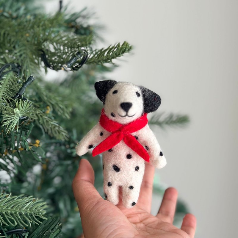 Wool Felt Finger Puppet-Mai Ding Dog Wearing Scarf/101 Loyal Dogs - ของเล่นเด็ก - ขนแกะ ขาว