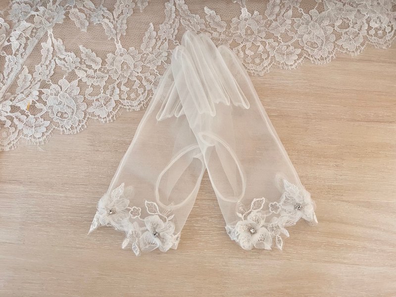 Lulian Original New 3D Tulle Lace Wedding Gloves - Gloves & Mittens - Other Materials 