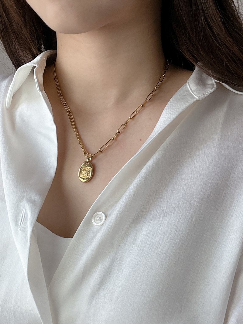 中古孤品 Celine 凱旋門 項鏈 吊墜 拉鍊扣改造 古董飾品 閨密 - 項鍊 - 其他金屬 金色