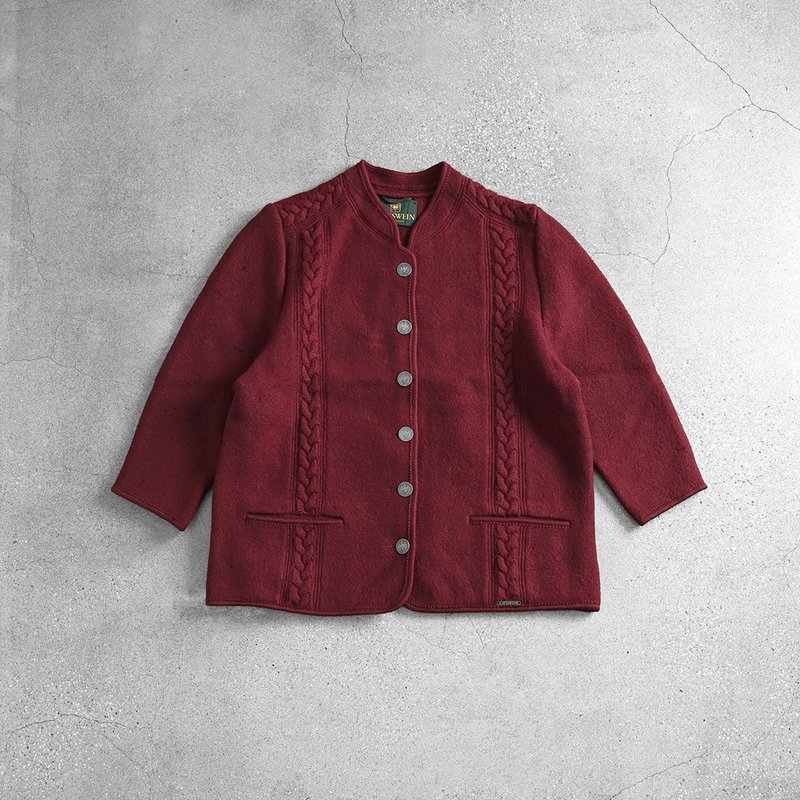 蒂羅爾羊毛外套 / Wool Jacket、古著開襟毛衣、古著開襟外套 - 女毛衣/針織衫 - 羊毛 紅色