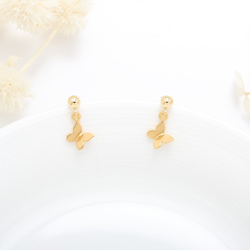 【Angel & Me】Butterfly s925 sterling silver 24k gold plated earrings gift - ต่างหู - เงินแท้ สีทอง