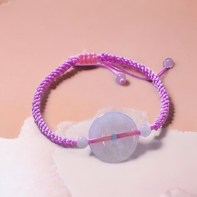 [May ‧Peace] Ice jadeite peace buckle woven bracelet | Natural Burmese jadeite A grade | Gift - Bracelets - Jade Transparent