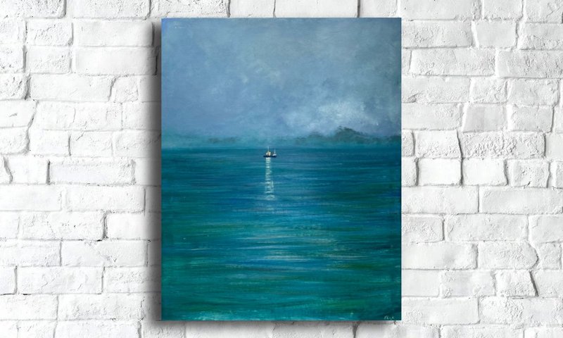 Ship Painting Original, Oil On Canvas, Night Painting, Ship Wall Decor - Posters - Other Materials Green